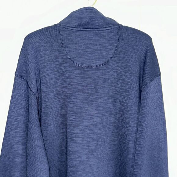 ORVIS XL Heather Navy Mock Neck Quarter Zip Knit Sweater - Picture 4 of 13